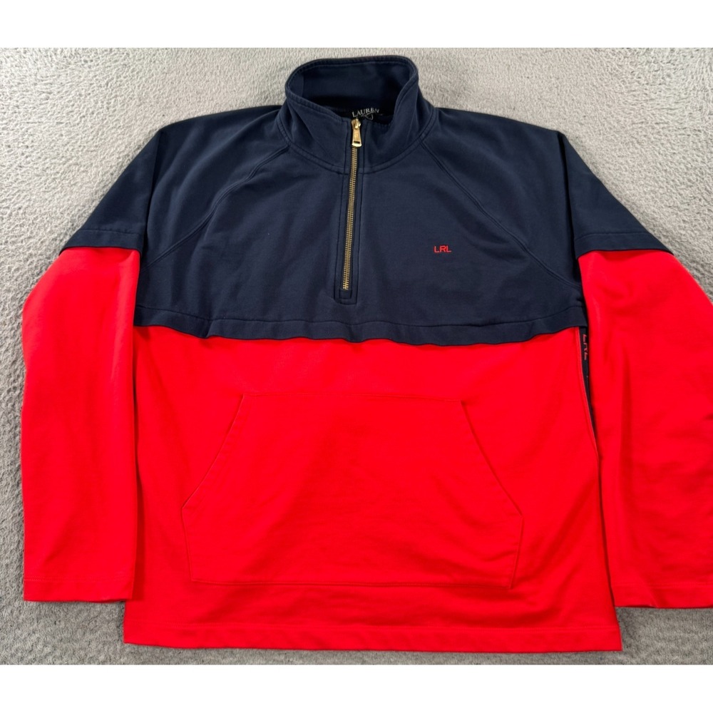 Lauren Ralph Lauren Black Label Sweatshirt Women's XL Red Colorblock 1/4 Zip